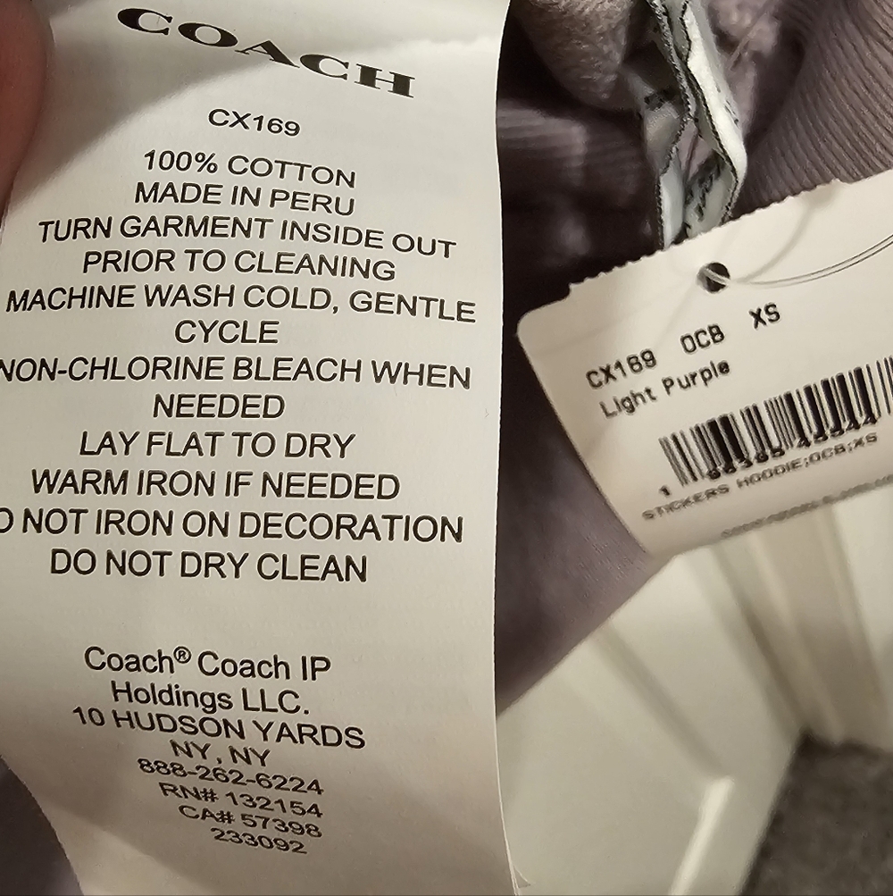 NWT Coach Women's Shrunken Raglan Light Purple Sticker Patch Hoodie Size--XS - Picture 9 of 14